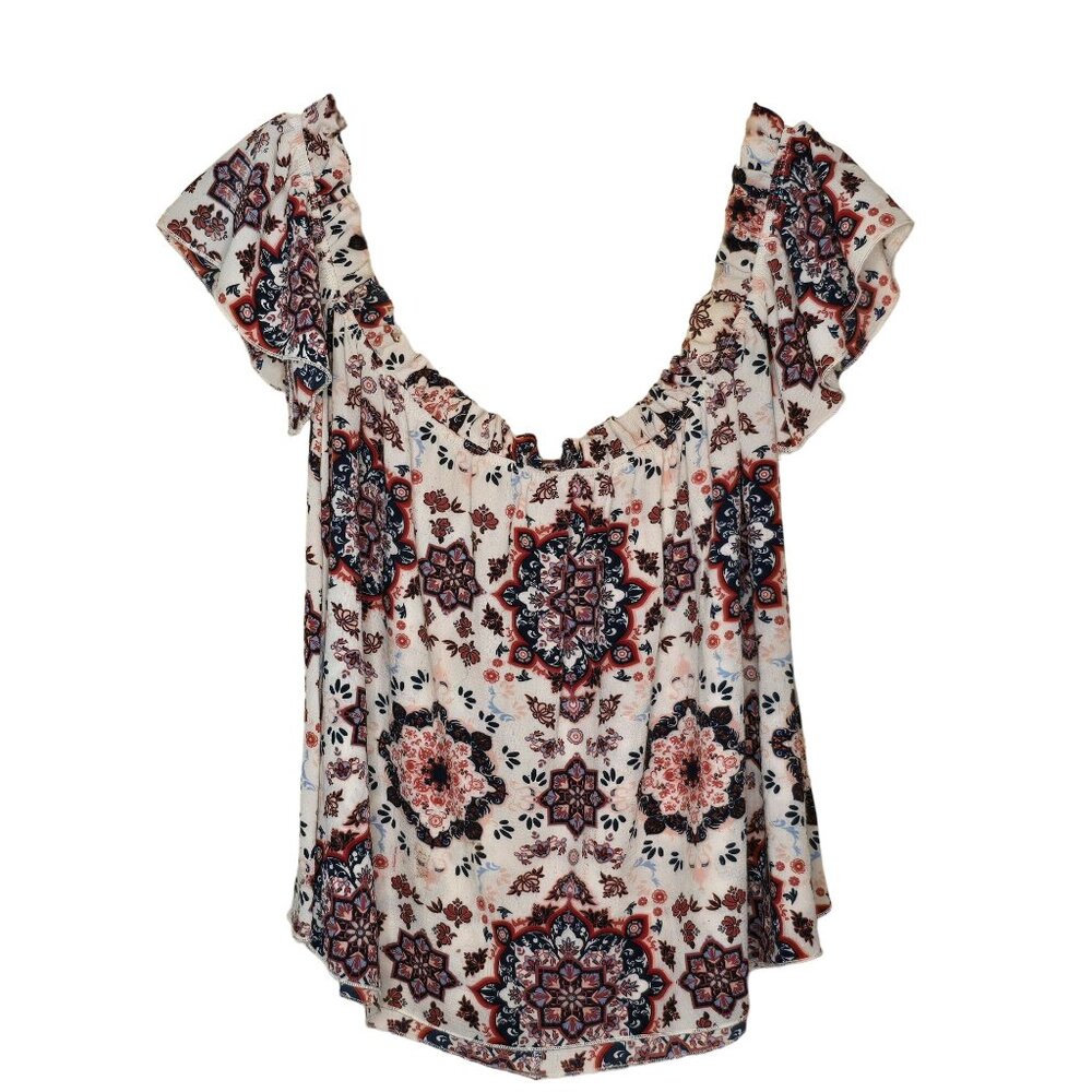 Love Spell Women's Floral Off-Shoulder Blouse Large Multicolored Ruffle Sleeve